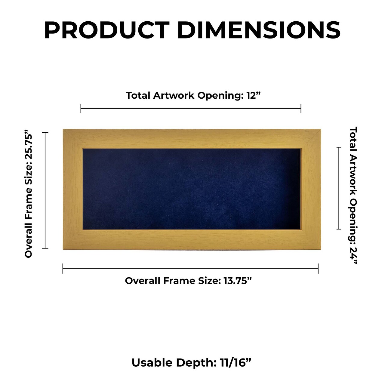 Classic Natural Wood Shadow Box Frame with Acrylic Front - Navy Blue Suede Backing, 30 Sizes